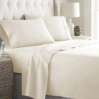 US Sizes Egyptian Cotton 1000 TC OR 1200 TC Ivory Solid Select Sheets • $132.99