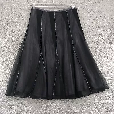 Sigrid Olsen Skirt Womens 4 Black Flared Beaded Midi Godet Satin Lined Elegant • $15