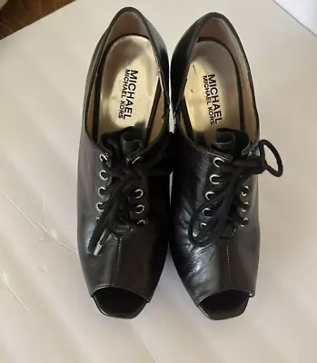 Michael Michael Kors Black Leather Open Toe 5 Inch Heels Size 9m • $27