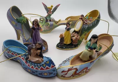 Bradford Exchange 5 Disney Princess Shoe Ornaments Snow White Rapunzel Mulan • $19.99