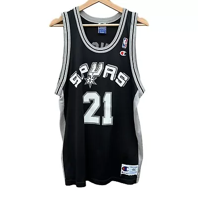 Vintage 90s Champion Tim Duncan San Antonio Spurs Jersey Black Size 44 Large NBA • $59.99