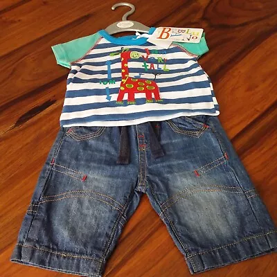 Babaluno Baby Boy Super Soft Giraffe T-shirt & Jean Shorts Set Newborn (50cm) • £8.99