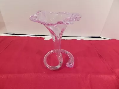 GORGEOUS Clear Murano Style Hand Blown Art Glass 7” Free Form Trumpet Swirl Vase • $39.99