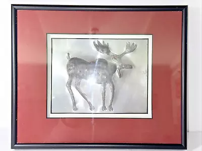 Majestic Moose Rustic Folk Art Embossed Metal Decor Wall Hanging Framed Handmade • $50