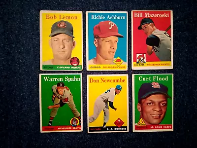 1958 Vintage Topps Spahn Newcombe Ashburn Lemon Flood Mazersoki Baseball Lot 6 • $45