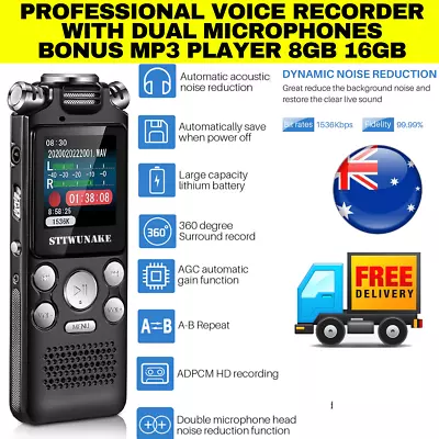 Professional Digital Voice Recorder Activated  Audio 32Gb Mp3 Player Rechargeabl • $39.95