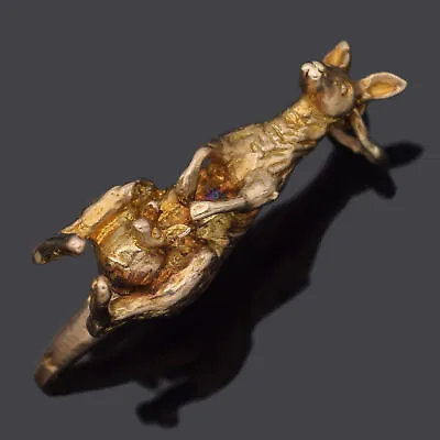 Vintage 9K Yellow Gold Kangaroo & Joey In Pouch Charm Pendant 5.1 Grams • $379