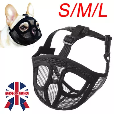 Dog Muzzle For French Bulldog Short Nosed Breed Dogs Mesh Anti Biting Mask & • £3.99