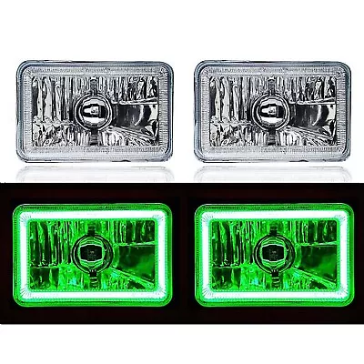 4X6 Green LED COB Halo Crystal Glass/Metal Headlight Light Bulb Headlamp Pair • $149.95