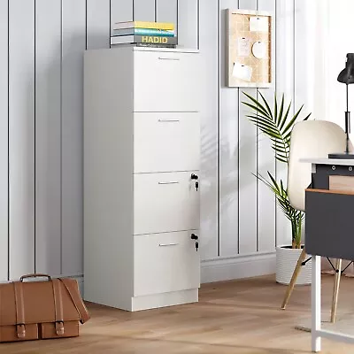 4-Drawer Vertical File Cabinet Wooden White Filing Cabinet W/ Lock Home Office • $95.99