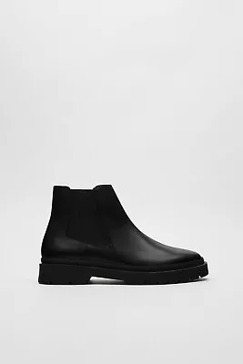 Zara Men Black LEATHER CHELSEA ANKLE BOOTS Size US 6 EURO 39 WORN ONCE!! • $35.99