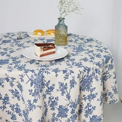 Wracra Cotton Linen Vintage Round Tablecloth Floral 55  Blue  • $22.23