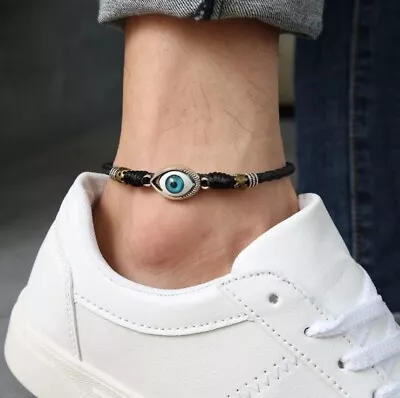 Women/ Men Genuine Leather Protection Evil Eye Rope Anklet Bracelet One Size • $11.50