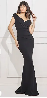 £50 • Buy Goddiva Bardot Pleated Maxi Dress Black Size 8 New Tags 