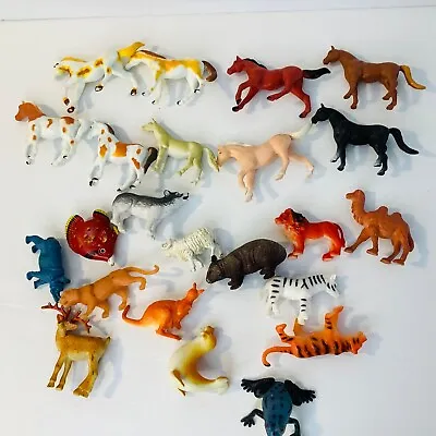 Vintage Plastic Animal Bulk Lot African Toy Animals And Horses Mixed Lot Bundle • $12.50