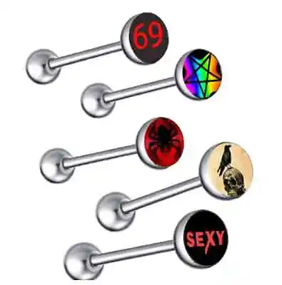 Tongue Bar Ring Surgical Stainless Steel Logo Rude Words 1.6mm Fun Sexy Picture • £2.99