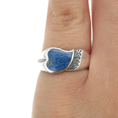 925 Sterling Silver Vintage Real Lapis Lazuli Heart Ring Size 5.25 • $29.99