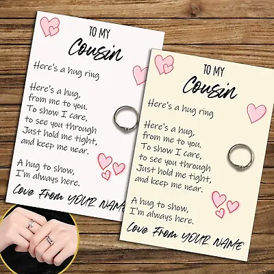 Personalised Cousin Hug Ring Send A Hug From Me To You Adjustable Ring Gift • £6.49