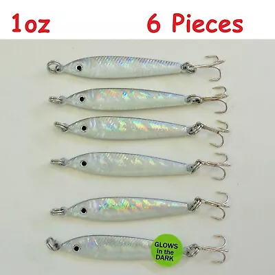  1oz Mega Live Bait Metal Jigs Glow 6 Pieces Saltwater Fishing Lures  • $12.99