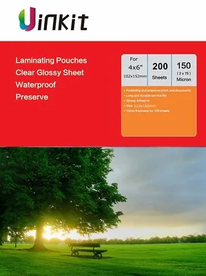 4x6 Laminating Pouches 110x160mm Clear  Film 150 Micron75x2 - 200 Sheets Uinkit • £10.49