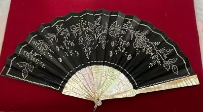 Antique Mother Of Pearl And Hand Painted Hand Fan In Your Box • $335