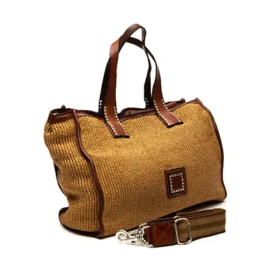 Campomaggi Shopping Bag Veracruz Line Straw And Leather Cognac C037370ND • $627.08