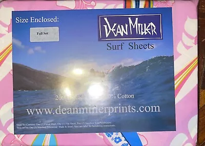 Dean Miller Hawaiian Surf Bedding Full Sheet Set Floral Hibiscus Flat Fitted New • $45