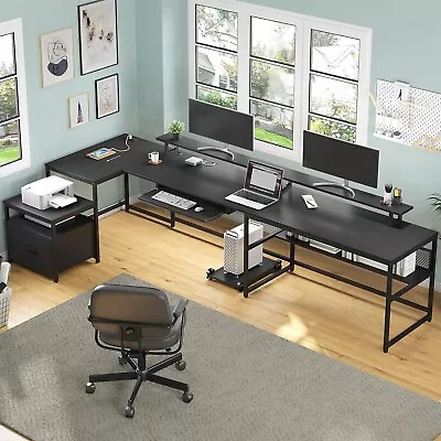 Reversible L Shaped Home Office Desk With Power Outlet 101.5'' Computer Desk • $219.97