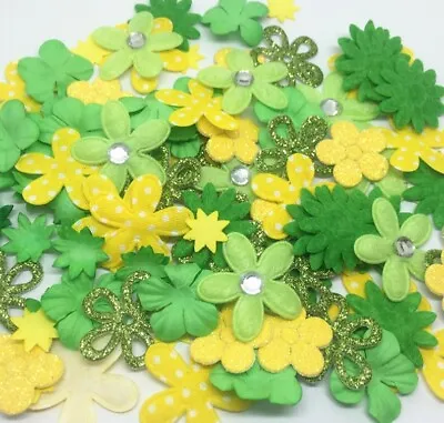 Green Yellow Flower Embellishments Daisy Cardmaking Craft Paper Scrapbooking • £4.50