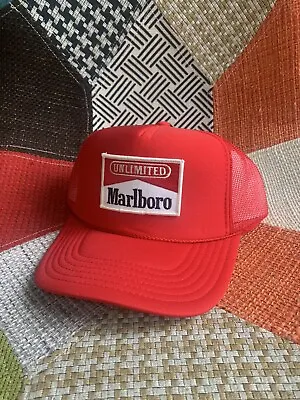 Marlboro Red Smoking Cap Hat 5 Panel High Crown Trucker Snapback Vintage • $25.95