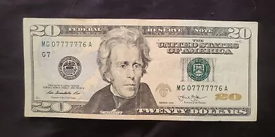 MG 07777776 A $20 Twenty Dollar Bill Fancy Serial Number 6 Of A Kind  7  In Row • $1977.77