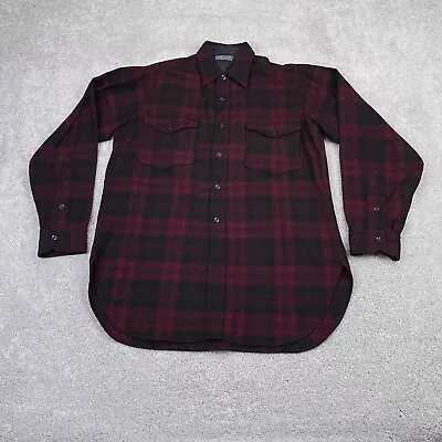 VINTAGE Pendleton Field Shirt Mens Large 15.5 Red Plaid Wool Flannel 90s • $38.95