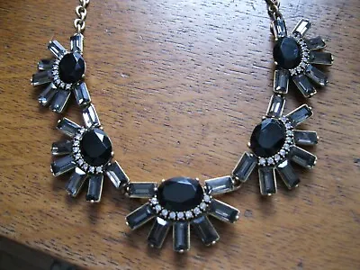 J Crew Black Gray & White / Colorless Crystal Cluster Statement Necklace 19.5  • $24