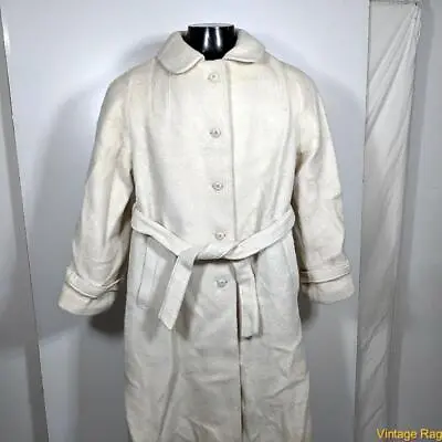 MOHAIR Long Wool Coat Overcoat Womens Size 6 42 Ivory Cream Belted • $39.99