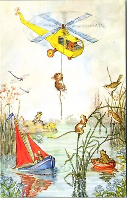 Molly Brett Postcard The Rescue Helicopter Saving Mice From Water Frog Bird Boat • $8