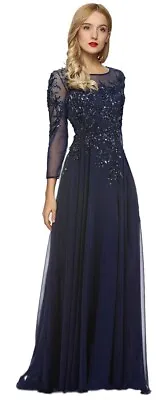 SPECIAL OCCASION Formal SHEER Embroidery Beaded Long Evening Gown Prom Dress • $99