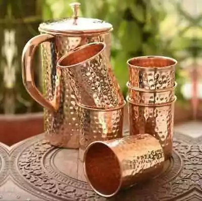 100% Pure Copper Tumbler Jug Pitcher And Copper Tumbler Glass Set Ayurveda Yoga • $40.10