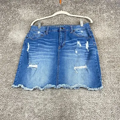 Mossimo Supply Co. Denim Skirt Women's Size 8/29 Blue Distressed Frayed Hem • $15.16