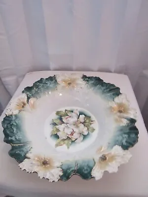 R S Prussia Porcelain Bowl 11 1/2  In Diameter Scalloped Raised Edge Magnolia's • $96