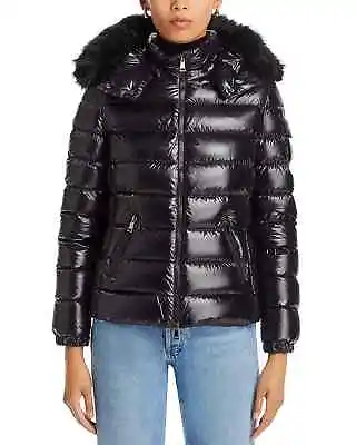 Moncler Black Puffer Hooded Bady Faux Fur Short Down Jacket B3732 Womens Size 3 • $1892