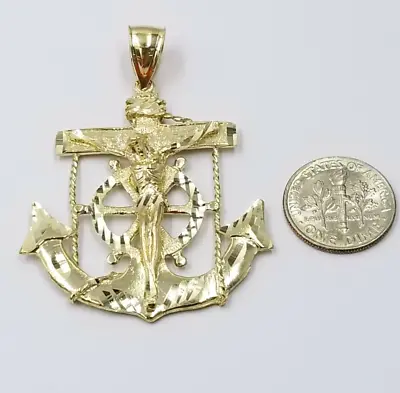 Jesus Anchor Charm Pendant Men's Real 10k Yellow Gold Solid 10kt For Chain • $442.80