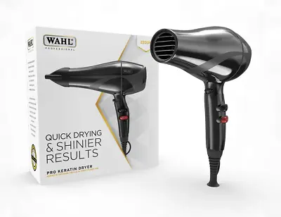 Wahl ZY085 Pro Keratin 2200W Hair Dryer Black With Tourmaline Coated Grille • £49.95