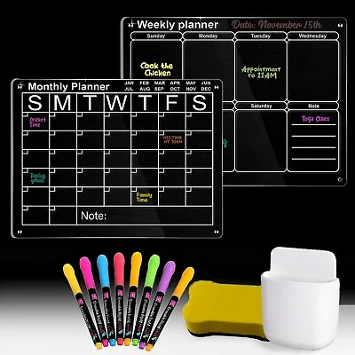 Acrylic Magnetic Calendar For  Fridge 2-Pack Weekly Monthly W/ 8 Color Markers • $17.99