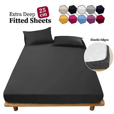 £4.99 • Buy 25 CM Deep Fitted Sheet Elastic Bed Sheet Single Double King Size Mattress Cover