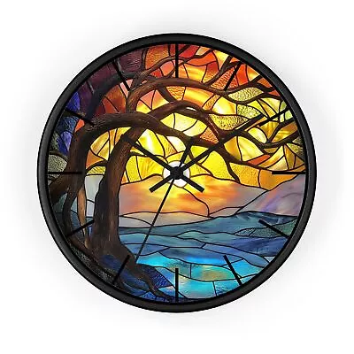 Tree Sunset Stained-Glass Wall Clock • $40.35