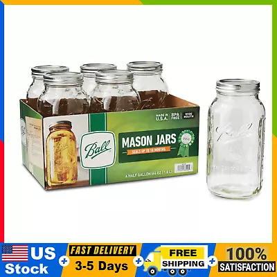 Ball Wide Mouth 64oz Half Gallon Mason Jars With Lids & Bands 6 Count • $16.44