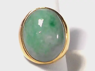 Pale Green Jade Mens Ring Solid 14k Yellow Gold. • £1158.16