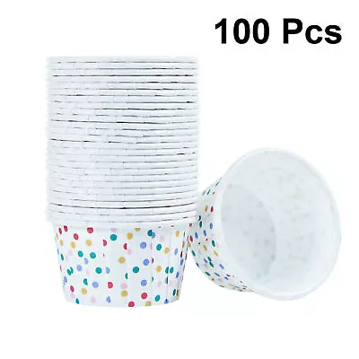 100x Disposable Paper Ice Cream Cups Dessert Bowls Container Cups Party Supplies • £10.48