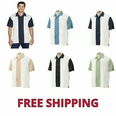 Mens Classic Charlie Sheen Two Tone Retro Bowling Casual Dress Shirt  M-4XL NEW • $32.99