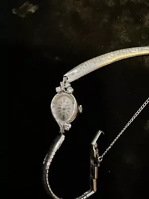 $295 • Buy Beautiful Vintage 14k White Gold & Diamond Bulova Ladies Watch Runs